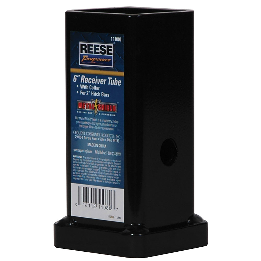 11080 Reese Towpower Trailer Hitch Receiver Fabrication Part 2 inch Receiver 6 inch Length Unpainted Reese Trailer Tow Hitch Fabrication Part 6" Combo Bar 2" Sq. ID Tow Receiver w/Collar Painted