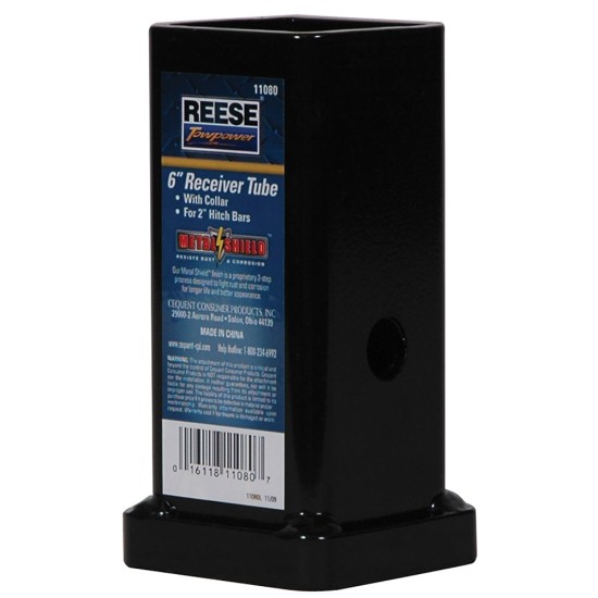 11080 Reese Towpower Trailer Hitch Receiver Fabrication Part 2 inch Receiver 6 inch Length Unpainted Reese Trailer Tow Hitch Fabrication Part 6" Combo Bar 2" Sq. ID Tow Receiver w/Collar Painted
