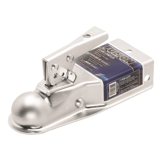11300 0101 Fulton Straight Trailer Hitch Coupler 1-7/8 inch Diameter 2000 lbs. Capacity 3 inch Channel Width Fulton Fas-Lok Trailer Coupler 3" Channel Tongue 1-7/8" Ball 2,000 lbs. Trigger Latch Zinc