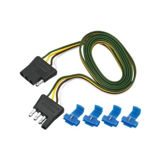 118044 Tow Ready Trailer Wiring Connector 4-Way Flat Extension 48 inch Length Wire 4-Flat Wiring Harness Tow Plug Kit Plug Loop, 48" Long (Includes 4 Wire Taps)