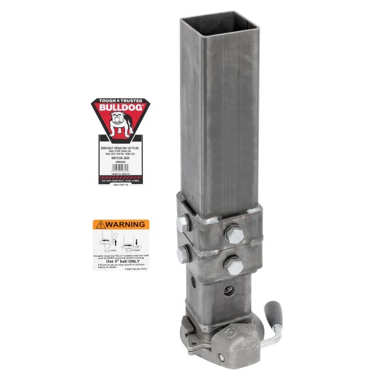 1289200300 BULLDOG BX1 Gooseneck Trailer Hitch Coupler 3 inch Diameter 40000 lbs. Capacity Square Bulldog BX1 Square Gooseneck Trailer Coupler 40,000 lbs 3" Hitch Ball 4.5" Outer Sleeve 4" Inner Tube Adjustable