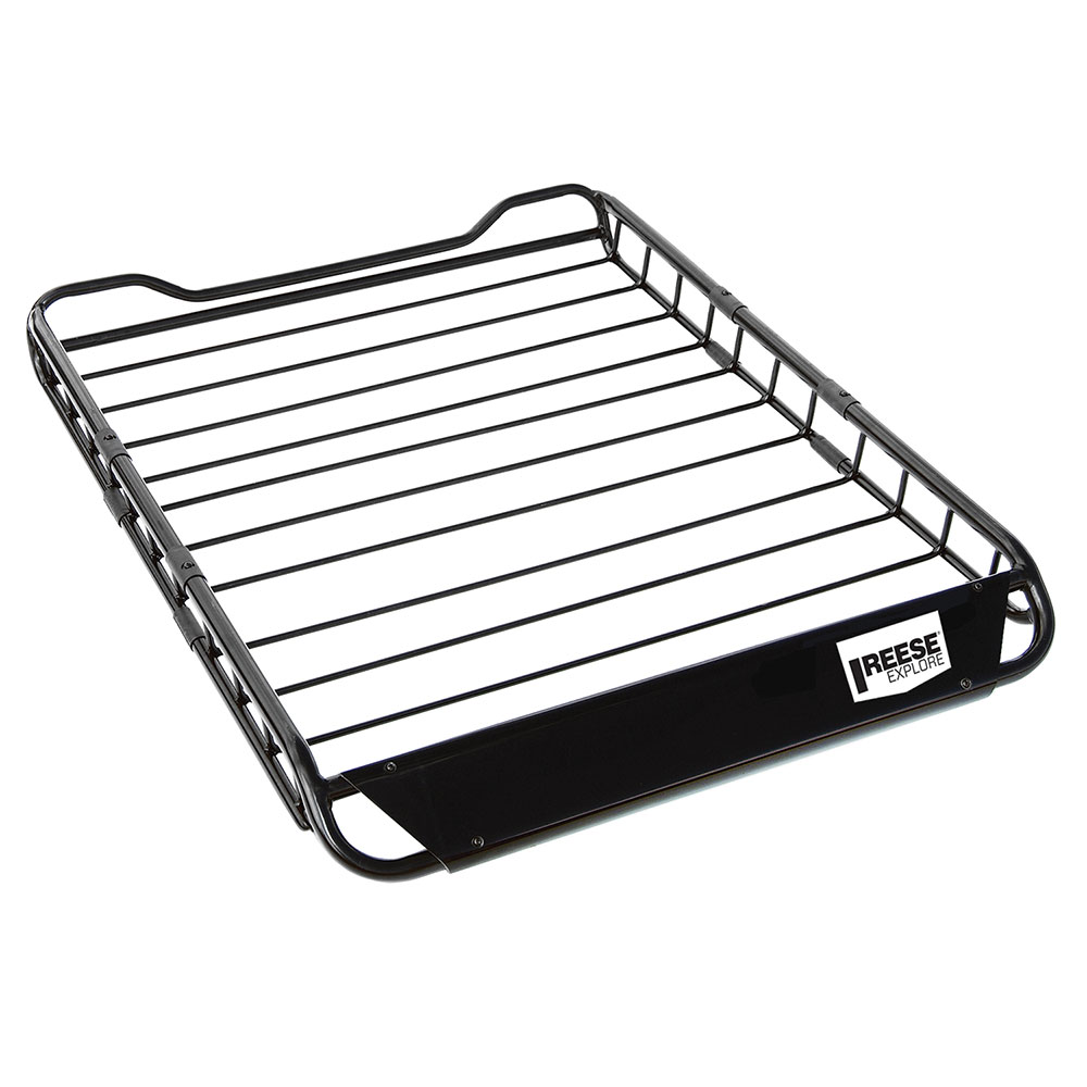 1391300 Reese Explore Rooftop Cargo Basket 44 inch x 35 inch 125 lbs. Capacity Reese Roof Top Steel Cargo Basket Luggage Carrier Rack 44" x 35" x 4-1/4" Wind Fairing Air Deflector Car SUV Truck Vehicle 3-Piece