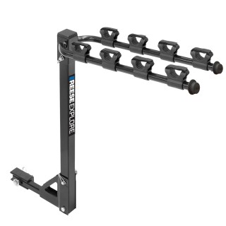 1393100G Reese Explore Trailer Hitch Bike Carrier 4-Bike 1-1/4 inch and 2 inch Receiver Reese 4 Bike Rack Carrier Rear Hitch Mount Fits 2 Inch and 1-1/4" Receiver Tilt-Away Anti Rattle Pin Car Truck SUV Adult or Child Removable Arms