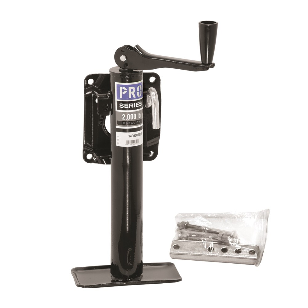 PRO SERIES ROUND TRAILER JACK 2000 lbs WELD ON TOPWIND SNAP RING SWIVEL 15/" LIFT