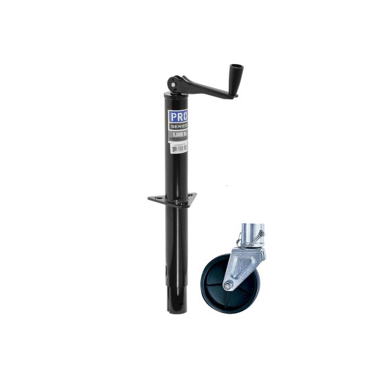 1400600303 500245 Pro Series Pro Series Round 5000 lbs. A-Frame Trailer Jack Topwind 15" Lift 6" Caster Wheel Pro Series Round 5,000 lbs. A-Frame Trailer Jack Topwind 15" Lift w/ 6" Caster Wheel