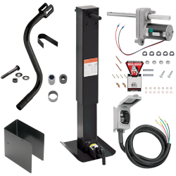 Pro Series Single Speed 12K Trailer Jack Spring Return Drop Leg Curbside Plunger Pin w/ Manual Override Crank, Bulldog Electric Motor Powered-Drive Kit