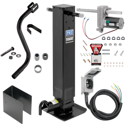 Pro Series Single Speed Single Speed 12K Trailer Jack Non Spring Return Drop Leg Front Plunger Pin w/ Manual Override Crank, Bulldog Electric Motor Powered-Drive Kit