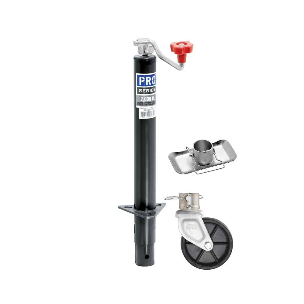 1401000303 1400700340 1400750340 Pro Series Pro Series Round 2000 lbs. A-Frame Trailer Jack Topwind 15" Lift 2" Footplate Stand 6" Plastic Caster Wheel Pro Series Round 2,000 lbs. A-Frame Trailer Jack Topwind 15" Lift w/ w/ 2" Footplate Stand & 6" Plastic Caster Wheel
