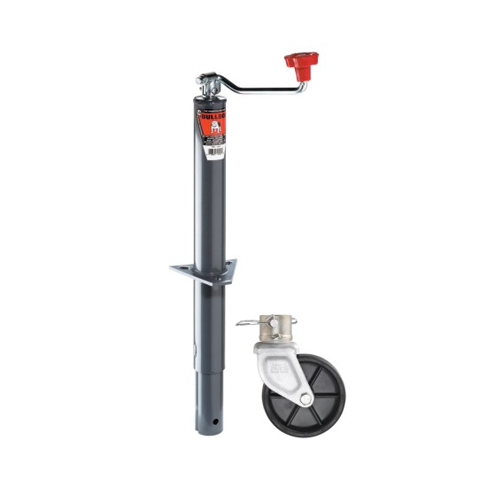 155022 1400750340 Bulldog Bulldog 2000 lbs. Round A-Frame Trailer Jack Topwind 15" Lift 6" 6" Poly Caster Wheel Bulldog 2,000 lbs. Round A-Frame Trailer Jack Topwind 15" Lift 6" w/ 6" Poly Caster Wheel