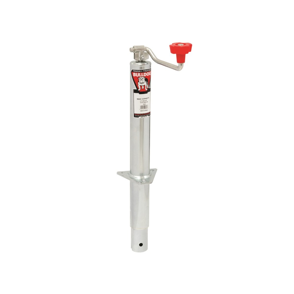1750290301 BULLDOG Round Trailer Jack A-Frame 5000 lbs. Lift Capacity Top Wind Bolt-On 15 inch Travel Bulldog 5,000 lbs. Round A-Frame Trailer Jack Topwind 15" Lift Zinc