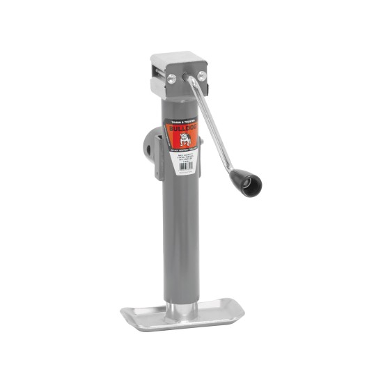 178201 BULLDOG Round Trailer Jack Side Mount 5000 lbs. Lift Capacity Side Wind Weld-On 10 inch Travel Bulldog 5,000 lbs. Round Pipe Mount Swivel Trailer Jack Sidewind 10" Lift w/ Pull Pin