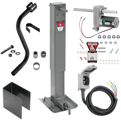 Bulldog Single Speed 12K Trailer Jack Non Spring Return Drop Leg Curbside Plunger Pin w/ Manual Override Crank, Bulldog Electric Motor Powered-Drive Kit