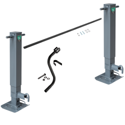 Bulldog 24K Landing Gear Set Dual Single Speed Trailer Jacks Non Spring Return Drop Legs Front Facing Plunger Pins, Cross Shaft Tube w/ Slotted Ends and Hardware, Manual Override Crank