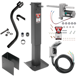 Bulldog Single Speed 12K Trailer Jack Fixed Leg Curbside Plunger Pin, Bulldog Electric Motor Powered-Drive Kit, Manual Override Crank