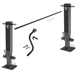 Bulldog 50K Twin Cam Landing Gear Dual Single Speed Trailer Jacks Non Spring Return Drop Legs, Cross Shaft Tube w/ Slotted Ends and Hardware, Manual Override Crank