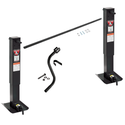 Bulldog 24K Landing Gear Set Dual Single Speed Trailer Jacks Spring Return Drop Legs Curbside and Roadside Facing Plunger Pins w/ Manual Override Crank, Cross Shaft Tube w/ Slotted Ends and Hardware Bulldog 24K Landing Gear Set Dual Single Speed Trailer Jacks Spring Return Drop Legs Curbside and Roadside Facing Plunger Pins w/ Manual Override Crank, Cross Shaft Tube w/ Slotted Ends and Hardware