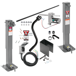 Bulldog 24K 2 Speed Electric Landing Gear Set Two Speed Trailer Jack Planetary Gearbox and Companion Jack Non Spring Return Drop Leg Curbside Plunger Pin, Bulldog Electric Motor Powered-Drive Kit, Cross Shaft Tube w/ Slotted Ends and Hardware, Manual Over