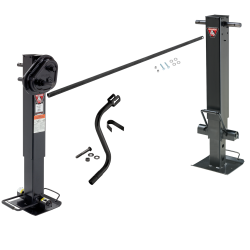 Bulldog 50K 2 Speed Twin Cam Landing Gear Set Two Speed Trailer Jack Traditional Gearbox and Companion Jack Spring Return Drop Legs, Cross Shaft Tube w/ Slotted Ends and Hardware, Manual Override Crank Bulldog 50K 2 Speed Twin Cam Landing Gear Set Two Speed Trailer Jack Traditional Gearbox and Companion Jack Spring Return Drop Legs, Cross Shaft Tube w/ Slotted Ends and Hardware, Manual Override Crank