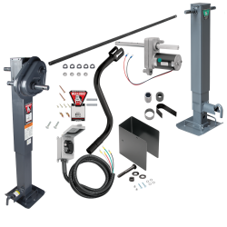 Bulldog 24K 2 Speed Electric Landing Gear Set Two Speed Trailer Jack Traditional Gearbox and Companion Jack Non Spring Return Drop Leg Front Plunger Pin, Bulldog Electric Motor Powered-Drive Kit, Cross Shaft Tube w/ Slotted Ends and Hardware, Manual Overr