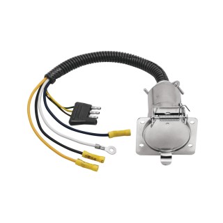20322 4-Flat Wiring Harness Tow Plug Kit to 7-Way RV Round Tow Plug Harness Flat Pin Connector Adapter Metal 4-Flat Wiring Harness Tow Plug Kit to 7-Way RV Round Tow Plug Harness Flat Pin Connector Adapter, Metal