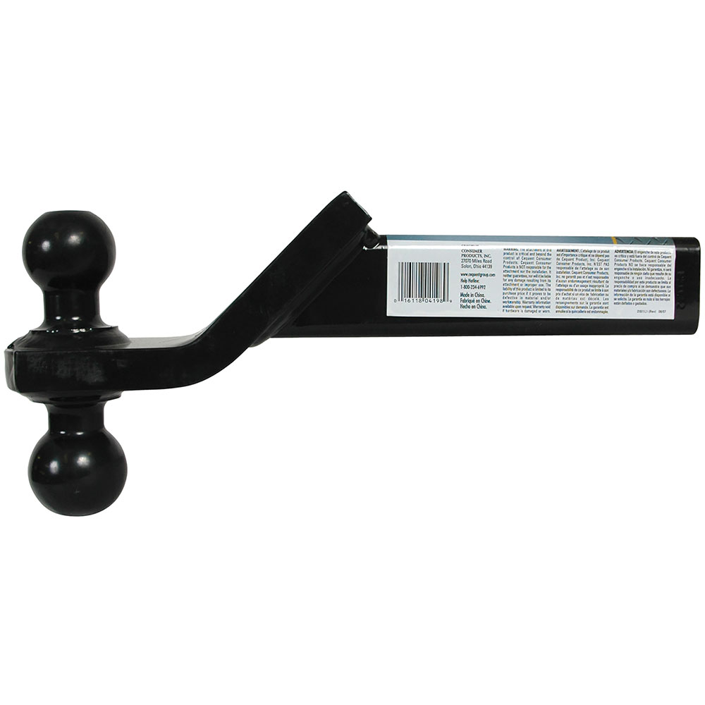 21511 Reese Towpower Dual-Ball Trailer Hitch Ball Mount 6000 lbs. Capacity Fits 2 inch Receiver Black Reese Dual Ball Trailer Hitch Ball Mount Fits 2" Tow Receiver 1-7/8" Ball has 2" Drop has 3/4" Rise 10" Long