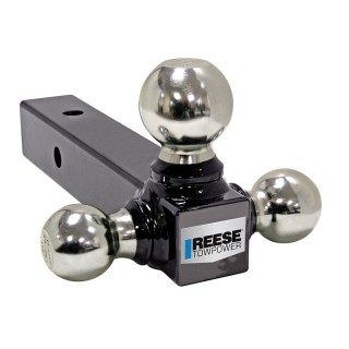 21514 Reese Towpower Tri-Ball Trailer Hitch Ball Mount 10000 lbs. Capacity Fits 2 inch Receiver Black Reese Triple Ball Trailer Hitch Ball Mount Fits 2" Tow Receiver 1-7/8" 2" and 2-5/16" Balls Chrome
