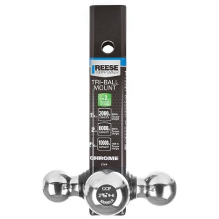 21514 Reese Towpower Tri-Ball Trailer Hitch Ball Mount 10000 lbs. Capacity Fits 2 inch Receiver Black Reese Triple Ball Trailer Hitch Ball Mount Fits 2" Tow Receiver 1-7/8" 2" and 2-5/16" Balls Chrome