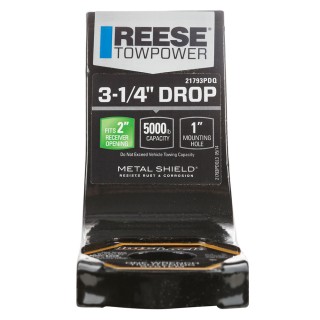 21793 Reese Towpower Trailer Hitch Ball Mount 5000 lbs. Capacity Fits 2 inch Receiver 3-1/4 inch Drop Black Reese 5,000 lbs Ball Mount Fits 2" Receiver 3-1/4" Drop 2" Rise 8-3/4" Long 1" Ball Hole w/InterLock