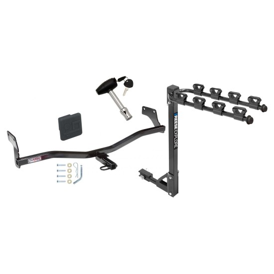 Trailer Tow Hitch w/ 4 Bike Rack For 09-12 Hyundai Elantra Touring 5 Dr. tilt away adult or child arms fold down carrier w/ Lock and Cover