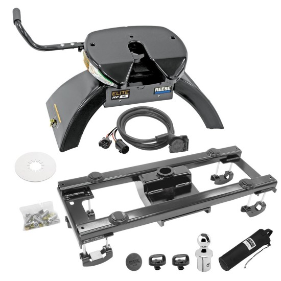 Elite Series Under Bed Rail KitCustom Fit Mounting Brackets Elite Series Fifth Wheel 18K (Pre-Assembled) Elite Series Gooseneck 25K 90 Degree Fifth Wheel Adapter Harness Lube Plate .192" Installation Hardware Installation Instructions 30158-52 30142 Reese Elite 25K Gooseneck and 18K 5th Wheel Hitch Complete System 10-12 Dodge Ram 2500 3500 All Models with 7-Way Trailer Wiring and Lube Plate Underbed Gooseneck and Fifth Wheel Adapter Unit