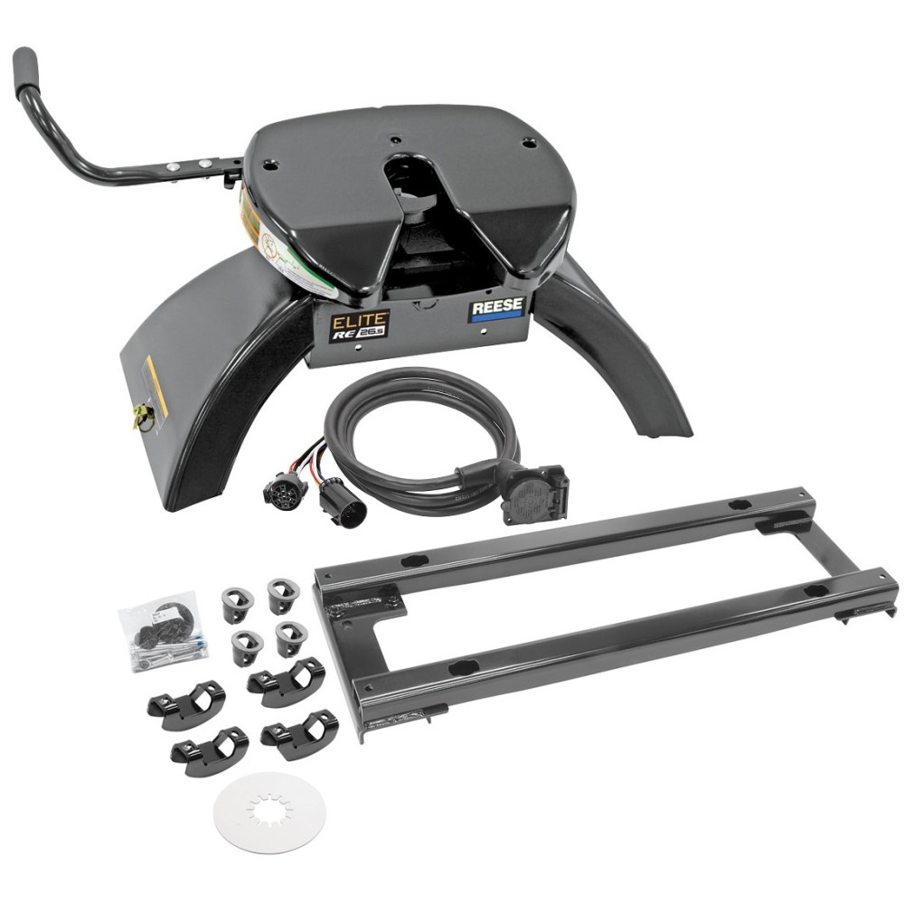 Elite Series Under Bed Fifth Wheel Rail KitCustom Fit Mounting Brackets Elite Series Fifth Wheel 26.5K (Pre-Assembled) 90 Degree Fifth Wheel Adapter Harness Lube Plate .192" Installation Hardware Installation Instructions 30852 30871 83001 Reese Rees Reese Elite Rails 26.5K 5th Wheel Hitch for 10-12 Dodge Ram 2500 3500 with 7-Way Wiring Lube Plate Installation Kit Under-Bed Fifth Wheel Trailer Hitch