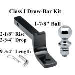 Class 1 Drawbar kit w/ 1-7/8" Trailer Hitch Ball 2-1/8" Rise 2-3/4" Drop 1-1/4" Mount Receiver Class 1 Drawbar kit w/ 1-7/8" Trailer Hitch Ball 2-1/8" Rise 2-3/4" Drop 1-1/4" Mount Receiver