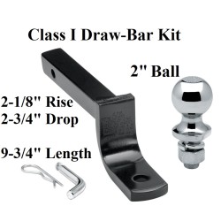 Class 1 Drawbar kit w/ 2" Trailer Hitch Ball 2-1/8" Rise 2-3/4" Drop 1-1/4" Receiver Mount Class 1 Drawbar kit w/ 2" Trailer Hitch Ball 2-1/8" Rise 2-3/4" Drop 1-1/4" Receiver Mount