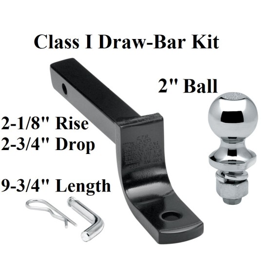 Class 1 Drawbar kit w/ 2" Trailer Hitch Ball 2-1/8" Rise 2-3/4" Drop 1-1/4" Receiver Mount