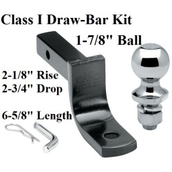 Class 1 Drawbar kit w/ 1-7/8" Trailer Hitch Ball 2-1/8" Rise 2-3/4" Drop 1-1/4" Receiver Mount Class 1 Drawbar kit w/ 1-7/8" Trailer Hitch Ball 2-1/8" Rise 2-3/4" Drop 1-1/4" Receiver Mount