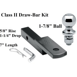 Class 2 Drawbar kit w/ 1-7/8" Trailer Hitch Ball 5/8" Rise 1-1/4" Receiver Mount Class 2 Drawbar kit w/ 1-7/8" Trailer Hitch Ball 5/8" Rise 1-1/4" Receiver Mount