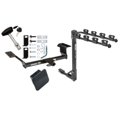 Trailer Tow Hitch w/ 4 Bike Rack For 00-09 Buick LeSabre Lucerne Pontiac Bonneville Oldsmobile Aurora tilt away adult or child arms fold down carrier w/ Lock and Cover