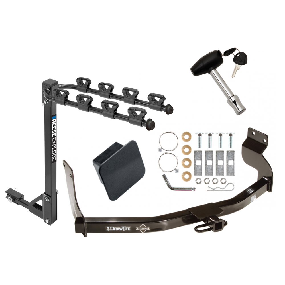 Custom Fit Trailer Hitch 4 Bike Carrier Security Lock Pin Rubber Hitch Plug Cover Installation Hardware Installation Instructions 36501 1393100G 580407 2211 Draw-Tite Trailer Tow Hitch 4 Bike Rack 05-12 Escape Mazda Tribute Mercury Mariner tilt away adu Trailer Tow Hitch w/ 4 Bike Rack For 05-12 Ford Escape Mazda Tribute Mercury Mariner tilt away adult or child arms fold down carrier w/ Lock and Cover