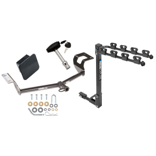 Trailer Tow Hitch w/ 4 Bike Rack For 12-16 Honda CR-V Class 2 tilt away adult or child arms fold down carrier w/ Lock and Cover