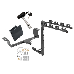 Trailer Tow Hitch w/ 4 Bike Rack For 05-23 Chrysler 300 08-23 Dodge Challenger 06-23 Charger 05-08 Magnum Class 2 tilt away adult or child arms fold down carrier w/ Lock and Cover