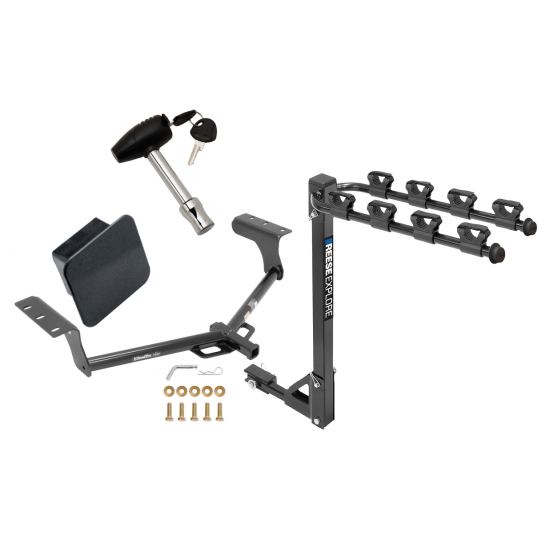 Trailer Tow Hitch w/ 4 Bike Rack For 06-18 Toyota RAV4 Class 2 tilt away adult or child arms fold down carrier w/ Lock and Cover