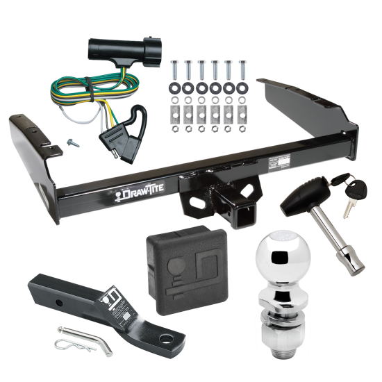 Custom Fit Trailer Hitch Wiring Harness (Plug & Play) 2" Drop Ball-Mount w/ Pin/Clip 2" Chrome Ball Security Lock Pin Rubber Hitch Plug Cover Installation Hardware Installation Instructions 41004 118313 23 63845 580407 7010 Draw-Tite Traile Trailer Tow Hitch For 80-86 Ford F-100 F-150 F-250 F-350 Except w/ Custom Fascia Deluxe Package Wiring 2" Ball and Lock