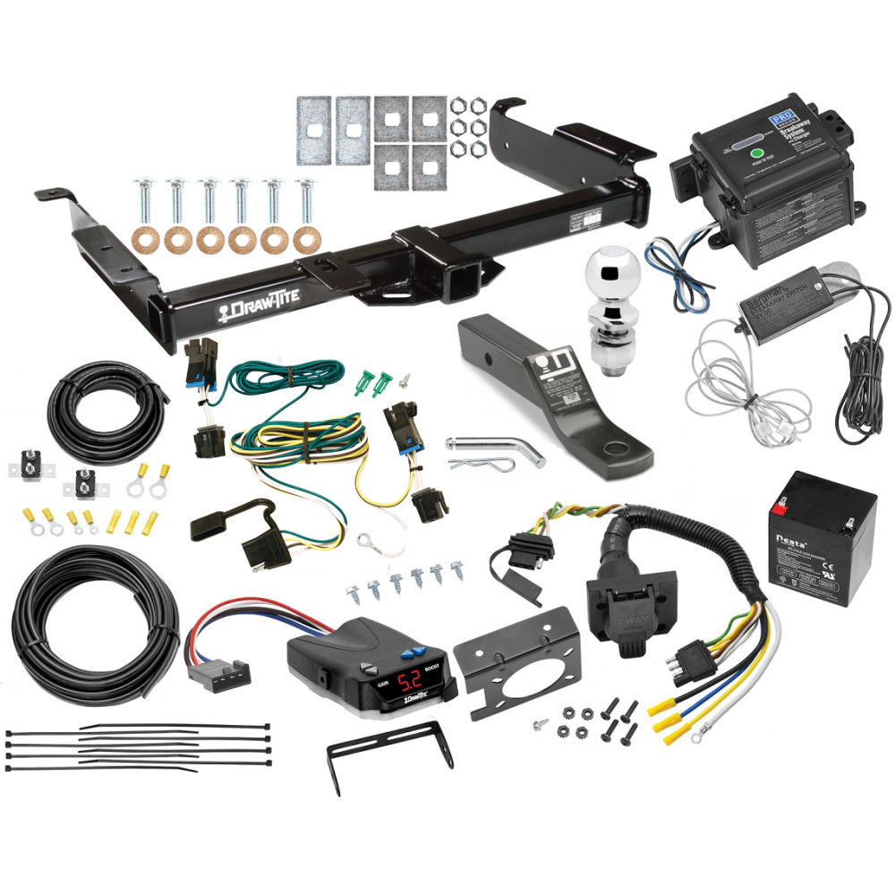 Class 4 Hitch For 03-23 Chevy Express GMC Savana Van w/ Draw-Tite Trailer Brake Control 7-Way RV Wiring Breakaway Battery Charger Complete System Receiver 2" Tow Ball Class 4 Hitch For 03-23 Chevy Express GMC Savana Van w/ Draw-Tite Trailer Brake Control 7-Way RV Wiring Breakaway Battery Charger Complete System Receiver 2" Tow Ball