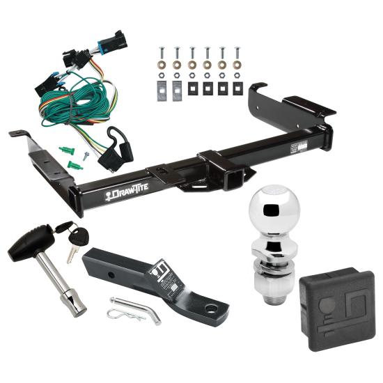 Custom Fit Trailer Hitch Wiring Harness (Plug & Play) 2" Drop Ball-Mount w/ Pin/Clip 2" Chrome Ball Security Lock Pin Rubber Hitch Plug Cover Installation Hardware Installation Instructions 41521 118335 23 63845 580407 7010 Draw-Tite Traile Trailer Tow Hitch For 96-99 Chevy Express GMC Savana 1500 2500 3500 Deluxe Package Wiring 2" Ball and Lock
