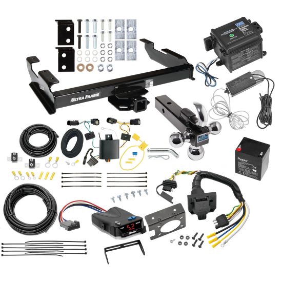 Class 5 2" Receiver Hitch For 88-00 Chevy GMC C/K 1500 2500 3500 Pickup w/ Draw-Tite Trailer Brake Control 7-Way RV Wiring Breakaway Battery Charger Complete System Tri-Tow-Ball 1-7/8" 2" 2-5/16"