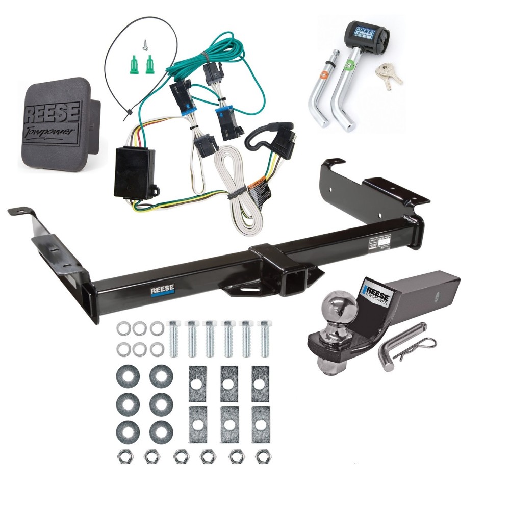 Custom Fit Trailer Hitch Wiring Harness (Plug & Play) 2" Drop Ball-Mount w/ Pin/Clip 2" Chrome Ball Security Lock Pin Rubber Hitch Plug Cover Installation Hardware Installation Instructions 44028 85246 21536 7054430 7000600 Reese Trailer Tow Reese Trailer Tow Hitch For 00-02 Chevy Express GMC Savana 1500 2500 3500 Deluxe Package Wiring 2" Ball and Lock