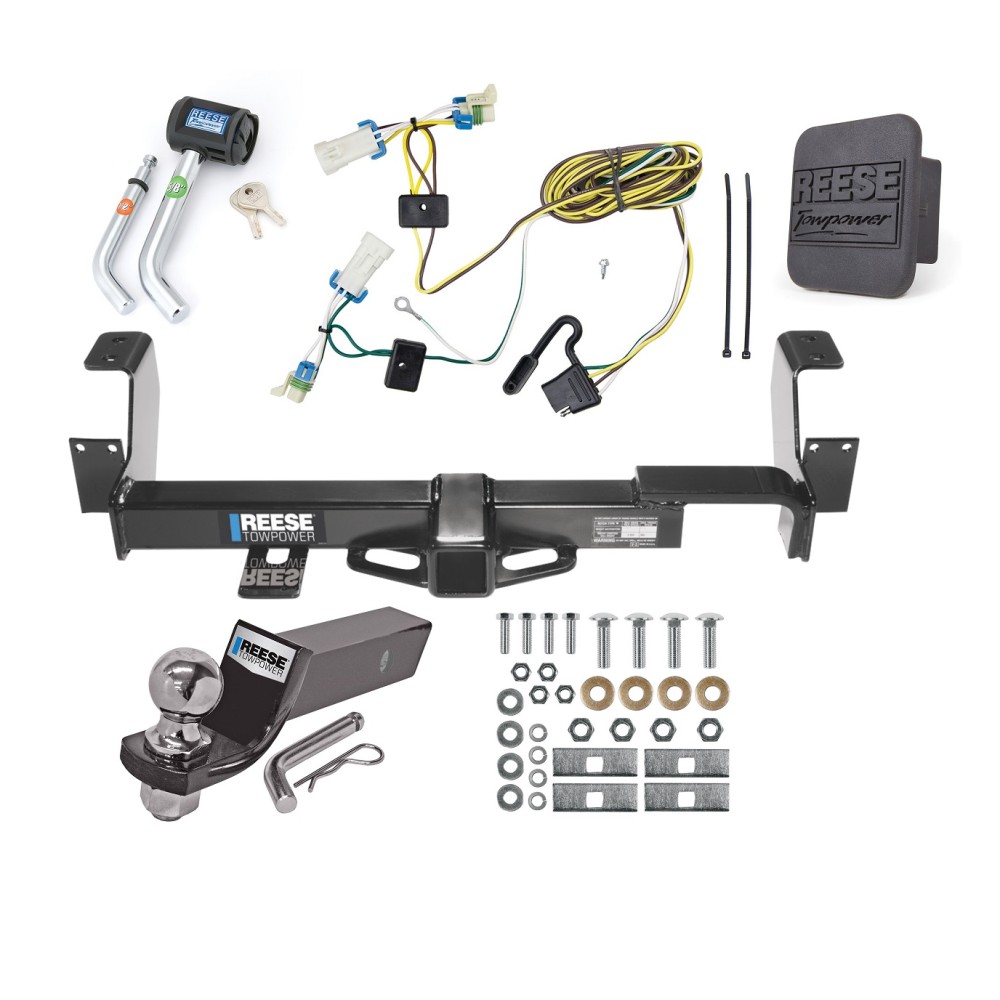 Custom Fit Trailer Hitch Wiring Harness (Plug & Play) 2" Drop Ball-Mount w/ Pin/Clip 2" Chrome Ball Security Lock Pin Rubber Hitch Plug Cover Installation Hardware Installation Instructions 44538 85261 21536 7054430 7000600 Reese Trailer To Reese Trailer Tow Hitch For 02-07 Buick Rendezvous 01-05 Pontiac Aztek Deluxe Package Wiring 2" Ball and Lock