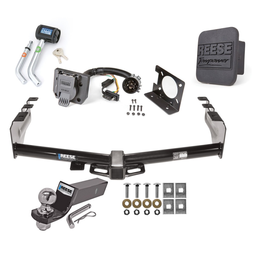Custom Fit Trailer Hitch Wiring Harness (Plug & Play) 2" Drop Ball-Mount w/ Pin/Clip 2" Chrome Ball Security Lock Pin Rubber Hitch Plug Cover Installation Hardware Installation Instructions 44564 74682 21536 7054430 7000600 Reese Trailer To Reese Trailer Tow Hitch For 99-13 Chevy Silverado GMC Sierra 1500 Deluxe Package Wiring 2" Ball and Lock