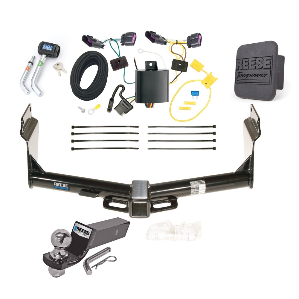 Custom Fit Trailer Hitch Wiring Harness (Plug & Play) 2" Drop Ball-Mount w/ Pin/Clip 2" Chrome Ball Security Lock Pin Rubber Hitch Plug Cover Installation Hardware Installation Instructions 44662 85838 21536 7054430 7000600 Reese Trailer Tow Reese Trailer Tow Hitch For 14-24 Dodge Durango Deluxe Package Wiring 2" Ball and Lock