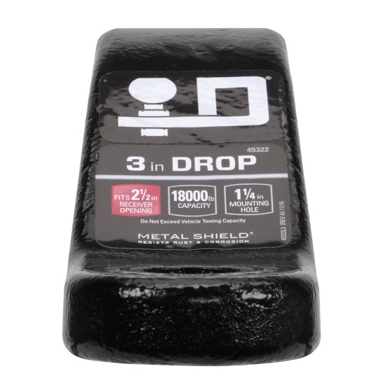 45322 Draw-Tite Trailer Hitch Ball Mount 18000 lbs. Capacity Heavy Duty Fits 2-1/2 inch Receiver 3 inch Drop Black Reese Titan 18,000 lbs Trailer Hitch Ball Mount Fits 2-1/2" Tow Receiver 3" Drop 1-1/2" Rise 1-1/4" Ball Hole 10" Long Heavy Duty Black